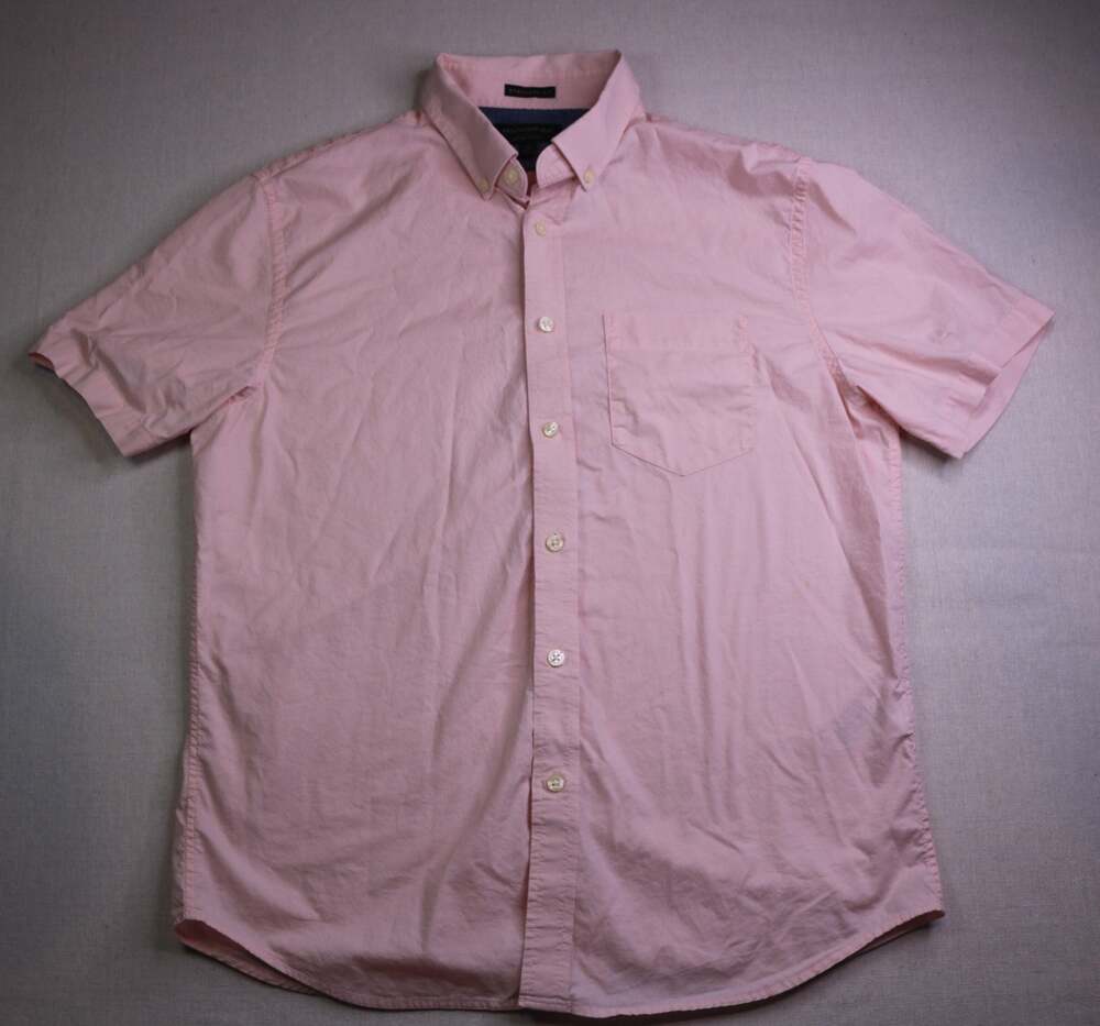 Banana Republic Shirt Men M Pink Short Sleeve Button Down Organic Cotton Casual